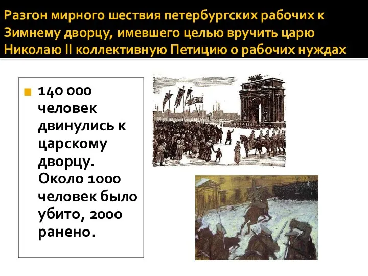 Разгон мирного шествия петербургских рабочих к Зимнему дворцу, имевшего целью вручить царю