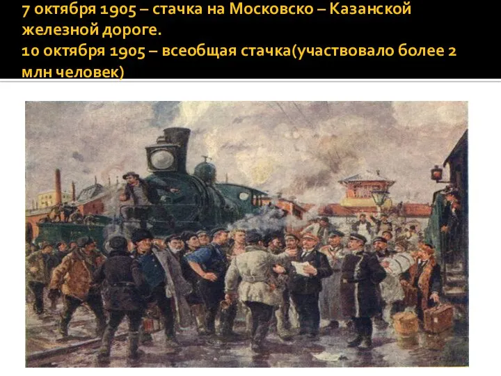 7 октября 1905 – стачка на Московско – Казанской железной дороге. 10