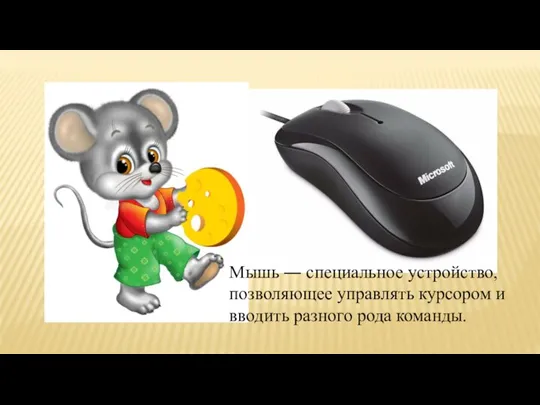 Мышь ― специальное устройство, позволяющее управлять курсором и вводить разного рода команды.