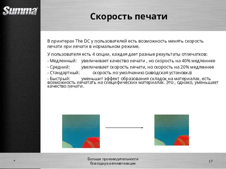 Скорость печати * Больше производительности благодаря автоматизации В принтерах The DC у