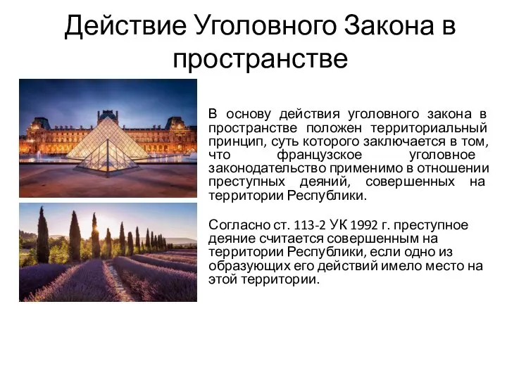 Действие Уголовного Закона в пространстве В основу действия уголовного закона в пространстве