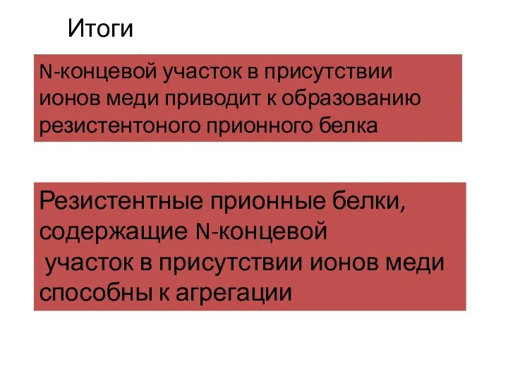 Итоги эксперимента: N-концевой участок в присутствии ионов меди приводит к образованию резистентоного