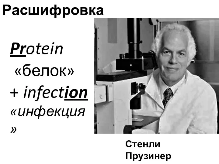 Расшифровка Protein «белок» + infection «инфекция» Стенли Прузинер