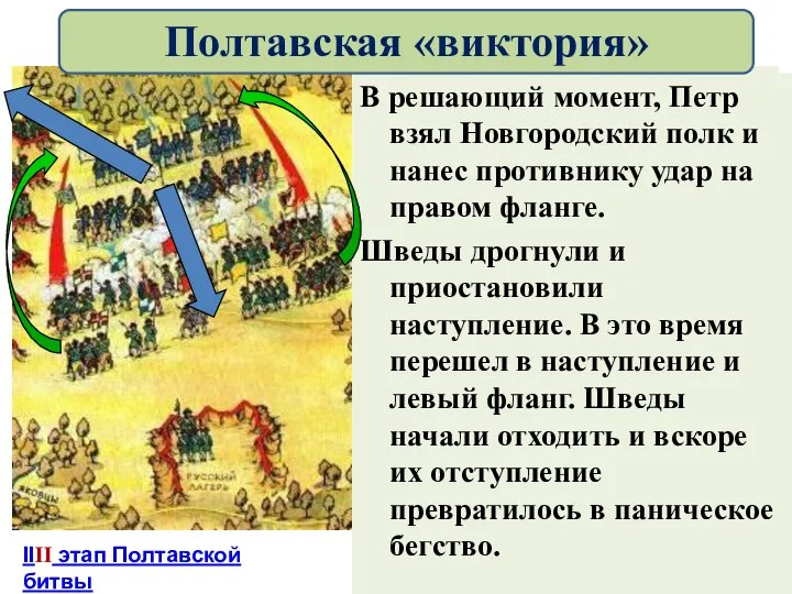 Петр I решил, что противнику нанесен достаточный урон, и отвел войска на