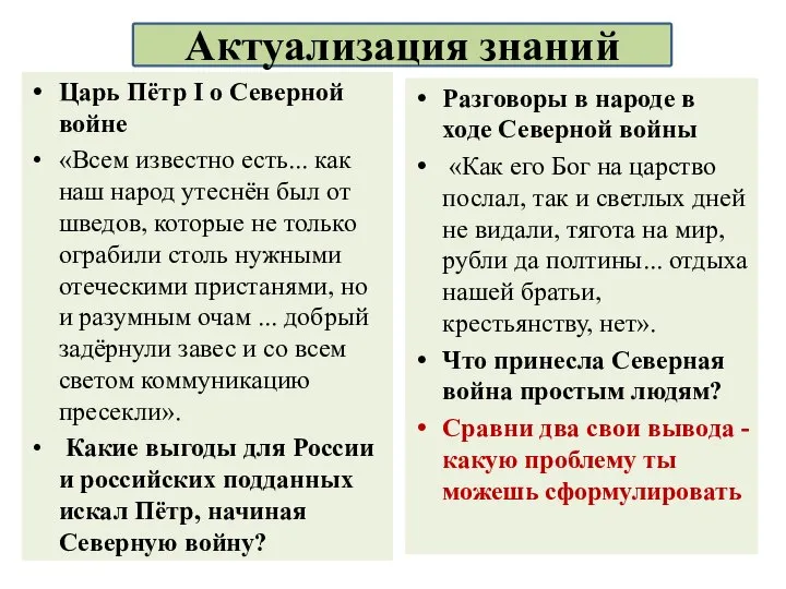 Царь Пётр I о Северной войне «Всем известно есть... как наш народ