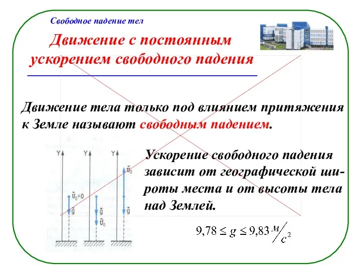 Движение с постоянным ускорением свободного падения Свободное падение тел Движение тела только