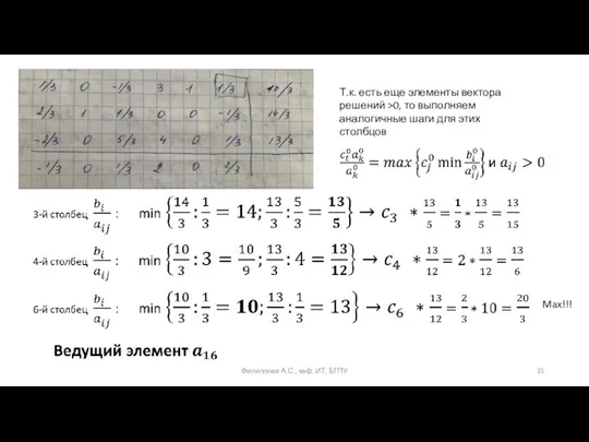 Филиппова А.С., каф. ИТ, БГПУ Т.к. есть еще элементы вектора решений >0,