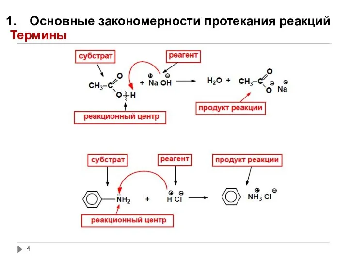 Основные закономерности протекания реакций Термины