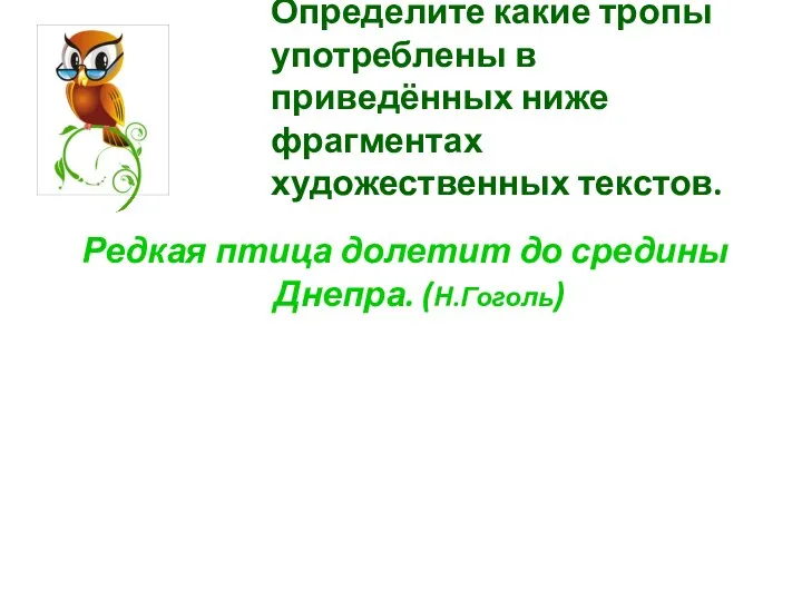 Определите какие тропы употреблены в приведённых ниже фрагментах художественных текстов. Редкая птица