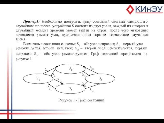 Пример1: Необходимо построить граф состояний системы следующего случайного процесса: устройство S состоит