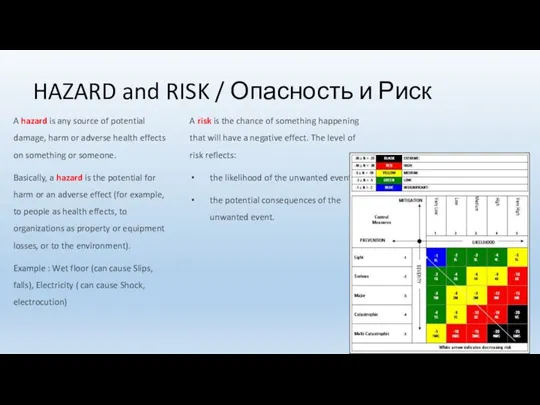 HAZARD and RISK / Опасность и Риск A hazard is any source