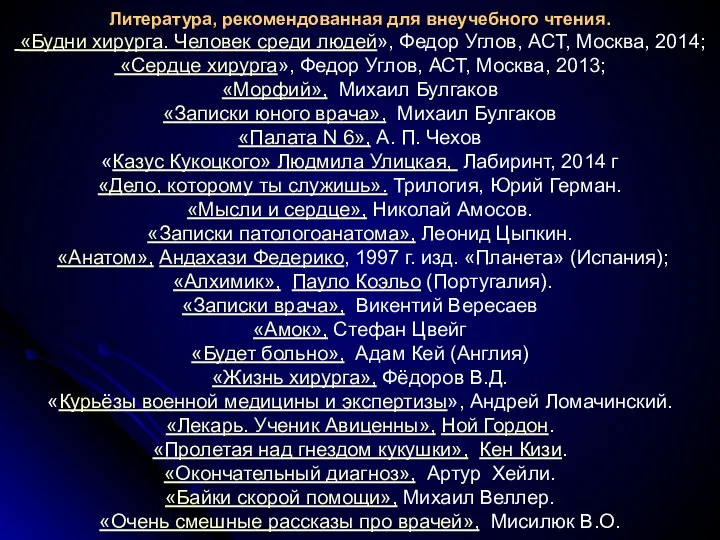 Литература, рекомендованная для внеучебного чтения. «Будни хирурга. Человек среди людей», Федор Углов,