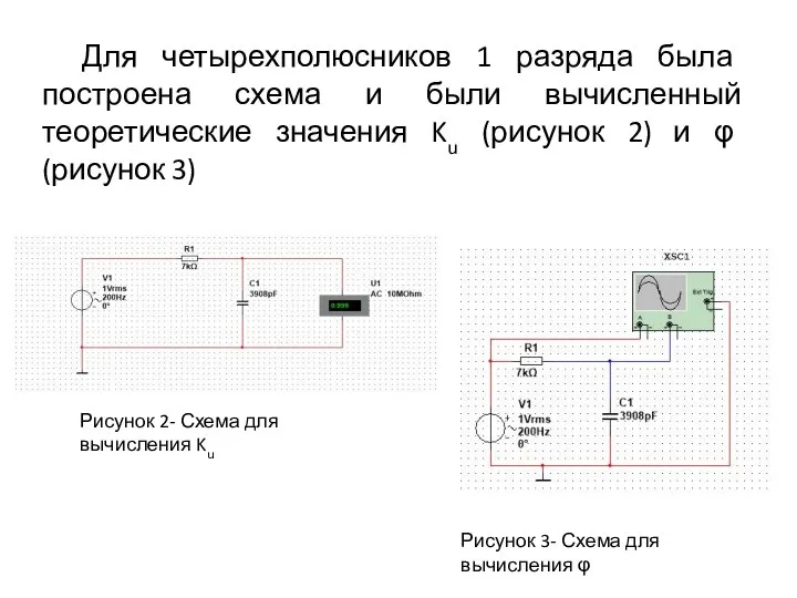 Для четырехполюсников 1 разряда была построена схема и были вычисленный теоретические значения