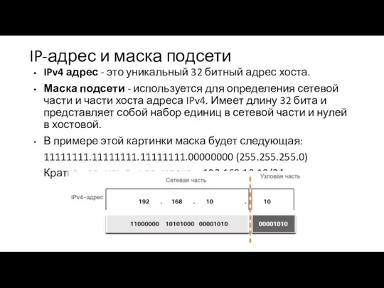 IP-адрес и маска подсети IPv4 адрес - это уникальный 32 битный адрес