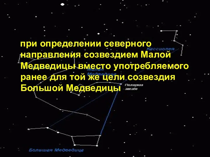 при определении северного направления созвездием Малой Медведицы вместо употребляемого ранее для той