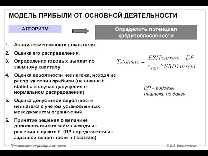 МОДЕЛЬ ПРИБЫЛИ ОТ ОСНОВНОЙ ДЕЯТЕЛЬНОСТИ Анализ изменчивости показателя. Оценка его распределения. Определение