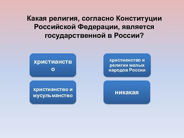 христианство христианство и мусульманство никакая христианство и религии малых народов России Какая