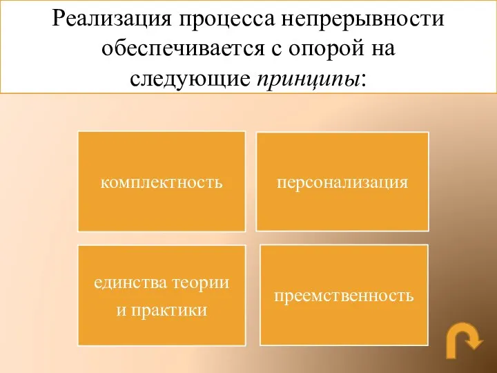 Реализация процесса непрерывности обеспечивается с опорой на следующие принципы: