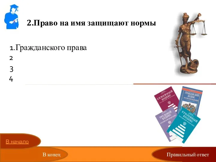 Правильный ответ 2.Право на имя защищают нормы Гражданского права Административного права Уголовного