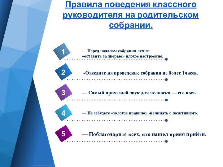 Правила поведения классного руководителя на родительском собрании. 4 — Перед началом собрания