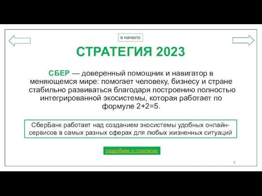 СТРАТЕГИЯ 2023 СБЕР — доверенный помощник и навигатор в меняющемся мире: помогает