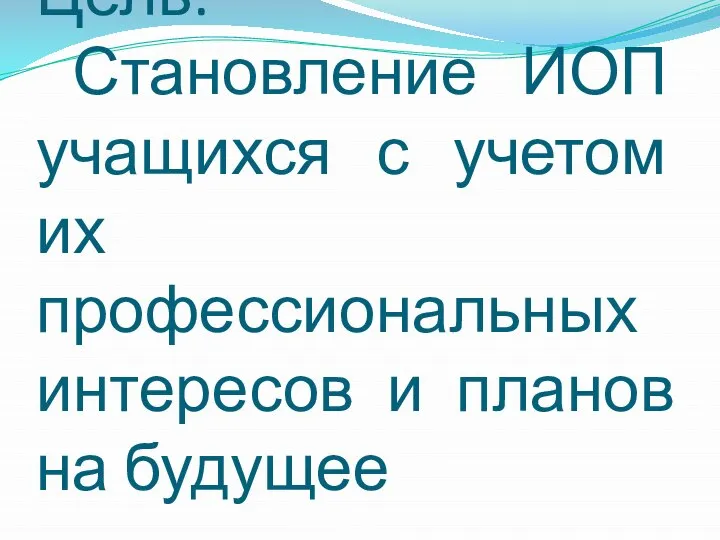 Цель: Становление ИОП учащихся с учетом их профессиональных интересов и планов на будущее