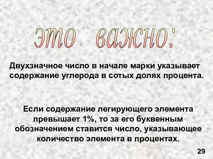 Двухзначное число в начале марки указывает содержание углерода в сотых долях процента.