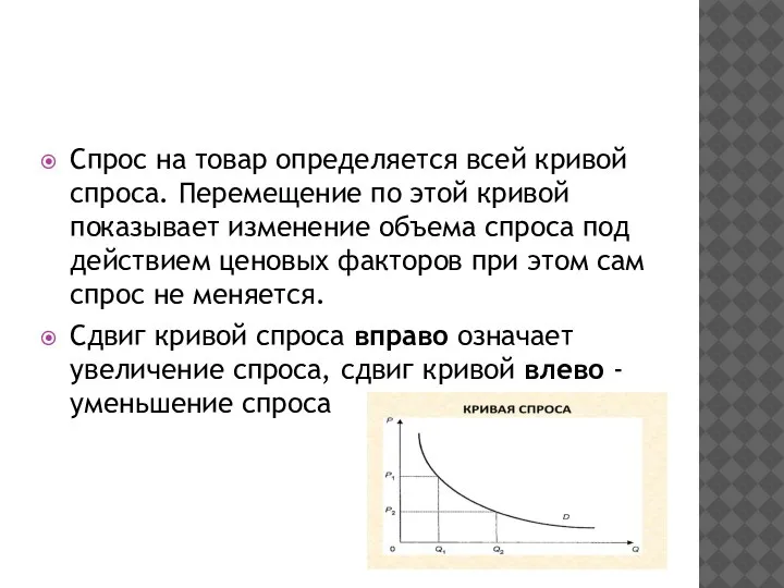 Спрос на товар определяется всей кривой спроса. Перемещение по этой кривой показывает