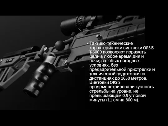 Тактико-технические характеристики винтовки ORSIS T-5000 позволяют поражать цели в любое время дня