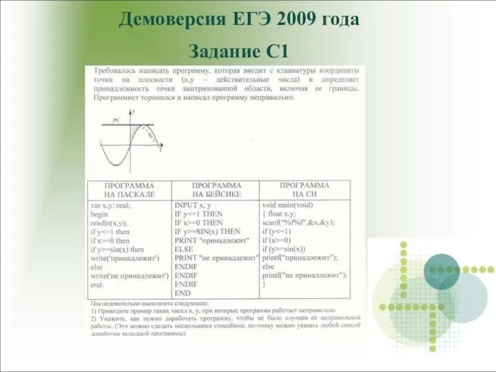 Демоверсия ЕГЭ 2009 года Задание С1