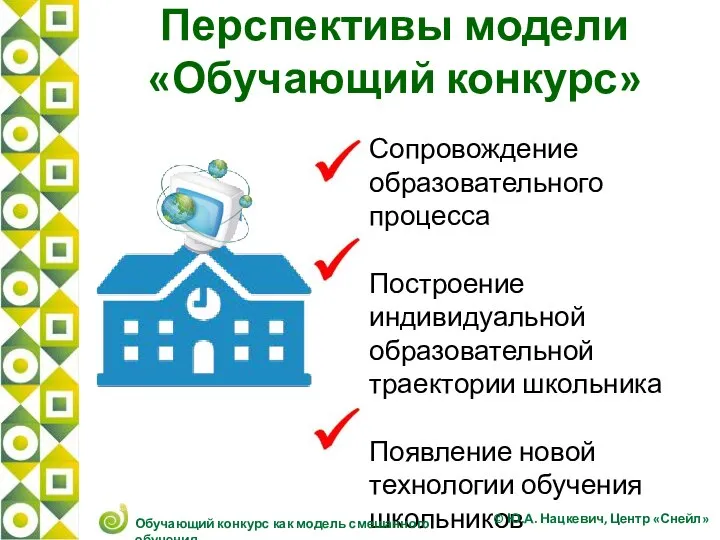 Перспективы модели «Обучающий конкурс» Сопровождение образовательного процесса Построение индивидуальной образовательной траектории школьника