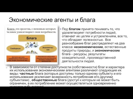 Экономические агенты и блага Под благом принято понимать то, что удовлетворяет потребности