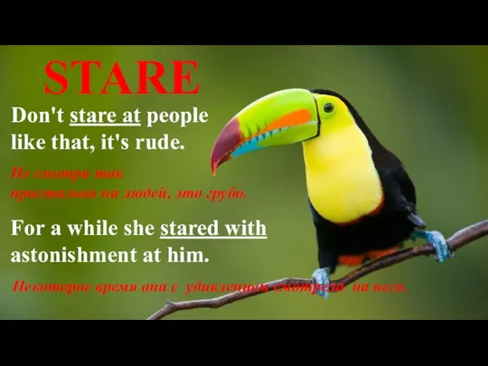 STARE Don't stare at people like that, it's rude. Не смотри так