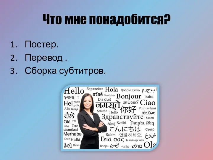 Что мне понадобится? Постер. Перевод . Сборка субтитров.