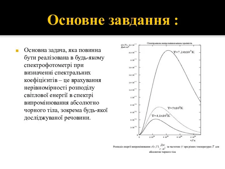 Основне завдання : Основна задача, яка повинна бути реалізована в будь-якому спектрофотометрі