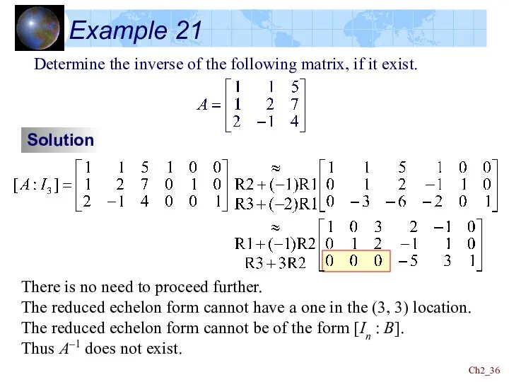 Ch2_ Example 21 Determine the inverse of the following matrix, if it
