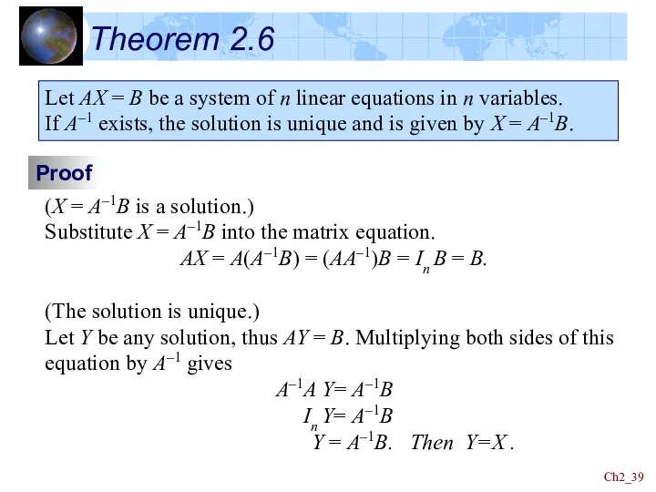 Ch2_ Theorem 2.6 Let AX = B be a system of n
