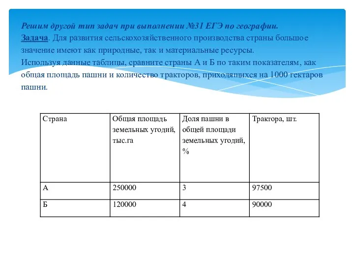 Решим другой тип задач при выполнении №31 ЕГЭ по географии. Задача. Для