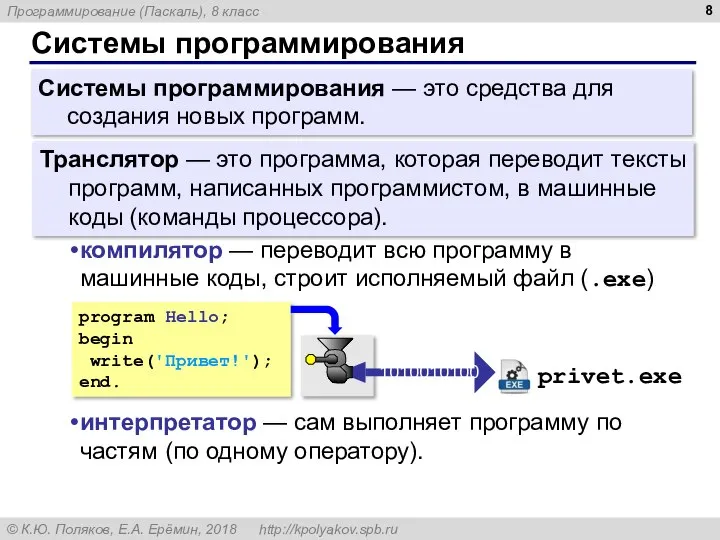 Системы программирования Системы программирования — это средства для создания новых программ. Транслятор