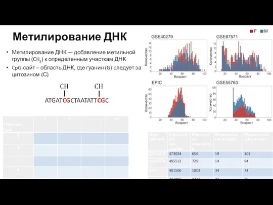 Метилирование ДНК Метилирование ДНК — добавление метильной группы (CH3) к определенным участкам