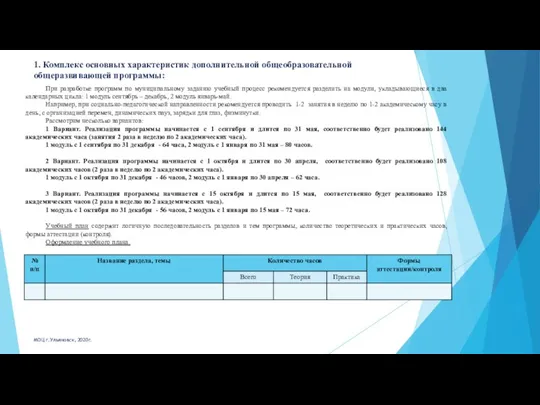 1. Комплекс основных характеристик дополнительной общеобразовательной общеразвивающей программы: При разработке программ по