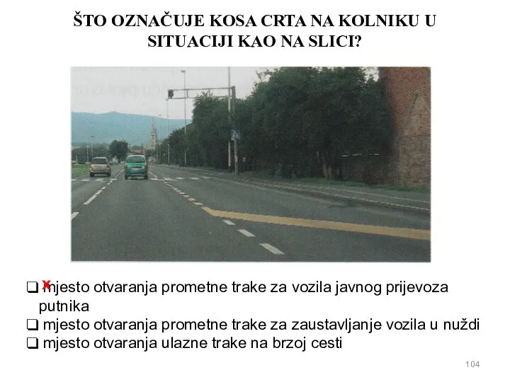 ŠTO OZNAČUJE KOSA CRTA NA KOLNIKU U SITUACIJI KAO NA SLICI? mjesto