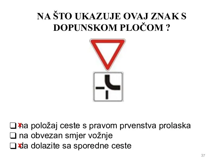 NA ŠTO UKAZUJE OVAJ ZNAK S DOPUNSKOM PLOČOM ? na položaj ceste