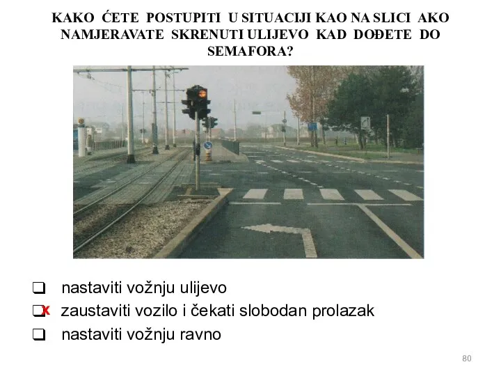 KAKO ĆETE POSTUPITI U SITUACIJI KAO NA SLICI AKO NAMJERAVATE SKRENUTI ULIJEVO