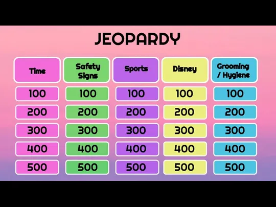 JEOPARDY 100 100 100 100 100 200 300 400 500 200 300