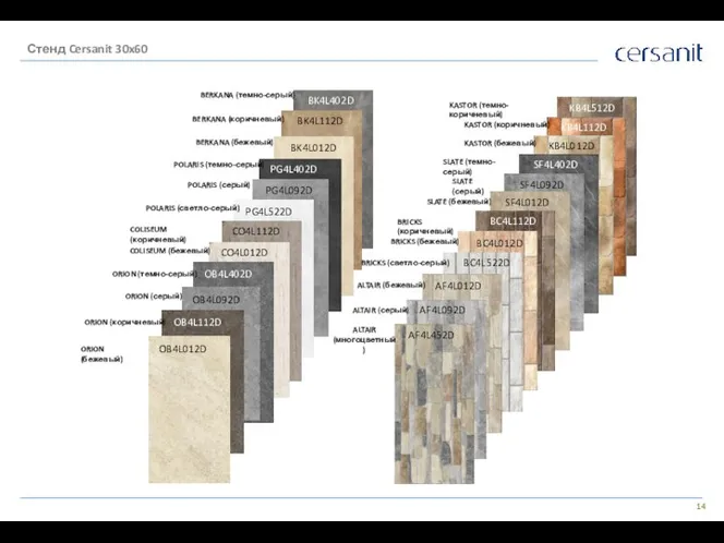 Стенд Cersanit 30x60 BERKANA (темно-серый) BERKANA (коричневый) BERKANA (бежевый) POLARIS (темно-серый) POLARIS