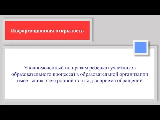 Информационная открытость Уполномоченный по правам ребенка (участников образовательного процесса) в образовательной организации