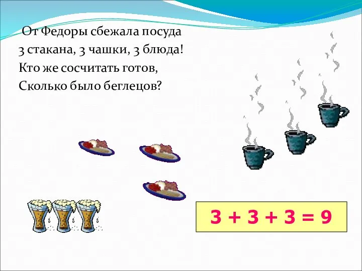 От Федоры сбежала посуда 3 стакана, 3 чашки, 3 блюда! Кто же