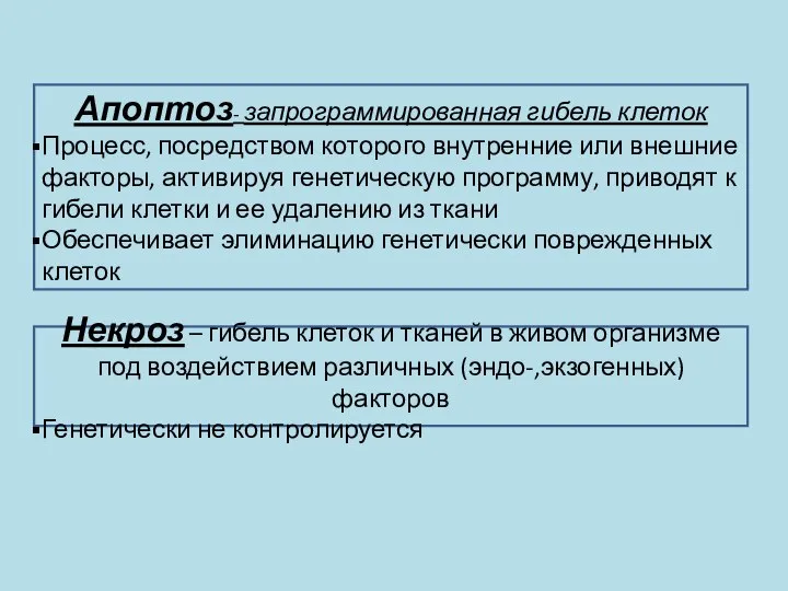 Апоптоз- запрограммированная гибель клеток Процесс, посредством которого внутренние или внешние факторы, активируя