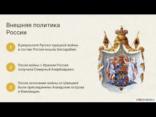 Внешняя политика России В результате Русско-турецкой войны в состав России вошла Бессарабия.